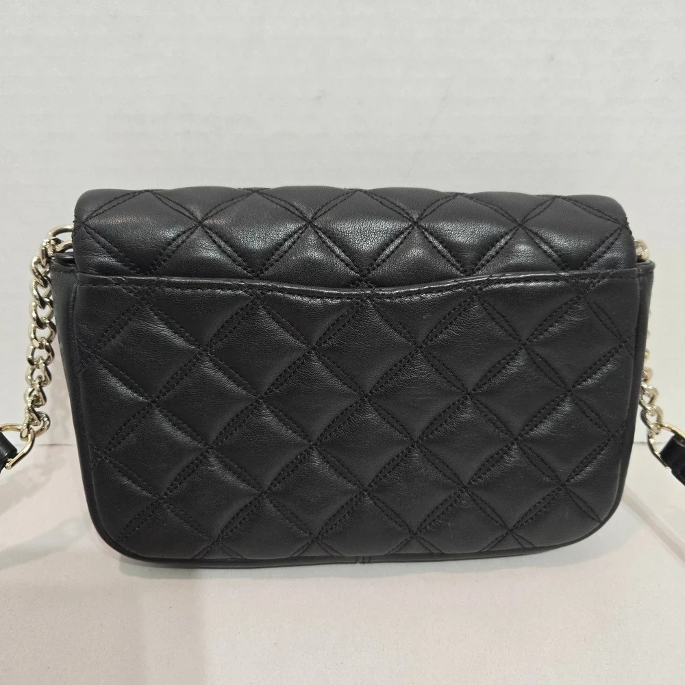 Kate Spade Natalia Crossbody Bag Small Black Quilted Leather Gold Turn-Lock 1418